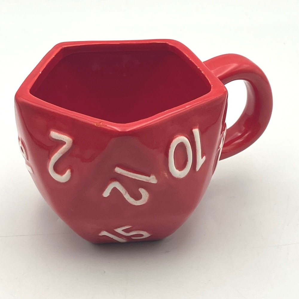 ThinkGeek D20 Dice Mug Red 12 oz Ceramic Gaming RPG Coffee Cup